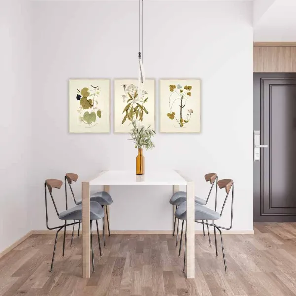Bộ 3 tấm tranh lá treo tường phòng bếp