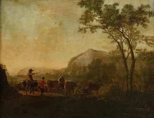 Cảnh với người chăn gia súc và gia súc