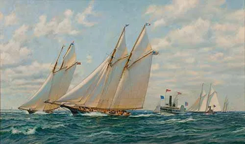 Anthony D (AD) Blake - Sappho passing through Livonia's lee during the fourth race for the America's Cup, October 21st, 1871.