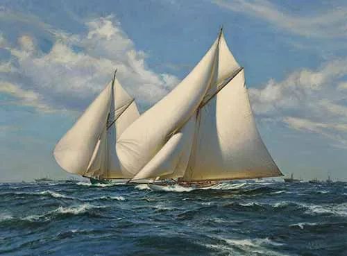 Anthony D (AD) Blake - America Cup, 1899, Race 3. Columbia leads Shamrock I
