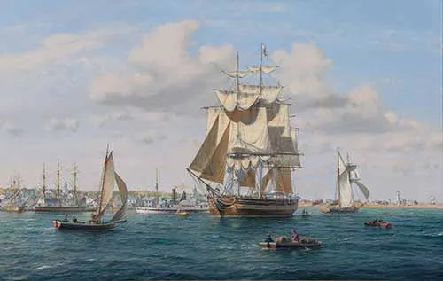 Roy Cross - Whaler 'Reaper' Anchoring in Nantucket Harbor, 1994