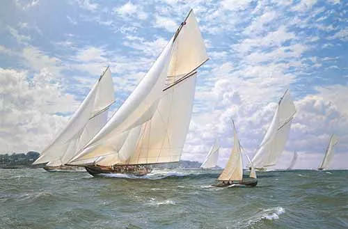 John Steven Dews - Britannia racing Navahoe, Valkyrie II, Satanita, Calluna, and Iverna off Cowes Solent, August 1893