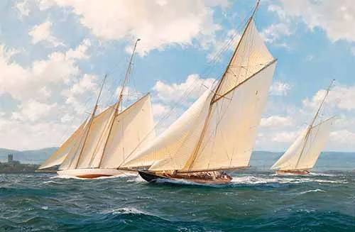 John Steven Dews Britannia (1) Beating Up The Solent Off Yarmouth, With Westward (5)