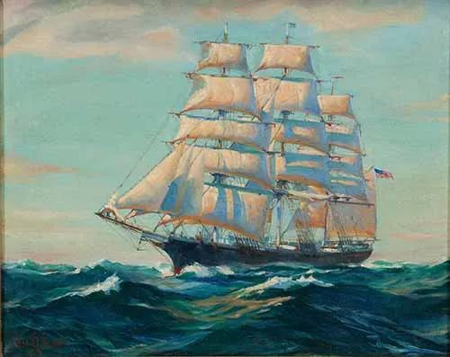 Robert Oliver Skemp - Ship Painting with Stars & Stripes, 1933