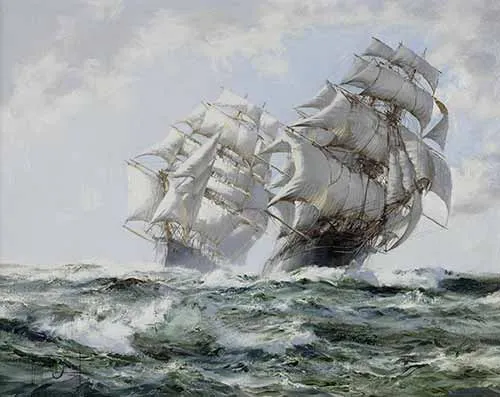 Montague Dawson - The mighty clippers - Taeping and Ariel racing home neck-and-neck with the new season tea