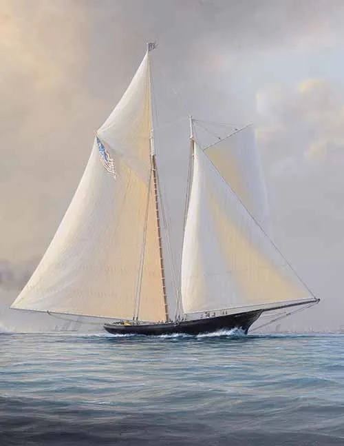 Tim Thompson - America crossing the finish line into immortality, with Queen Victoria watching from the royal yacht Victoria and Albert (II) astern