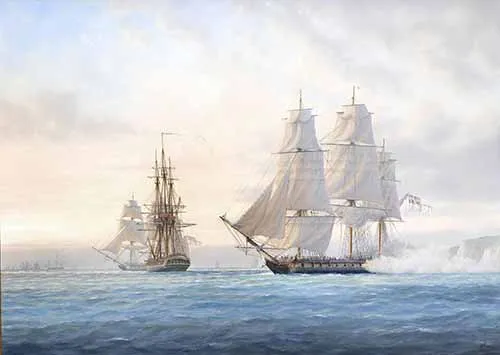 Tim Thompson - A British frigate saluting at sunrise