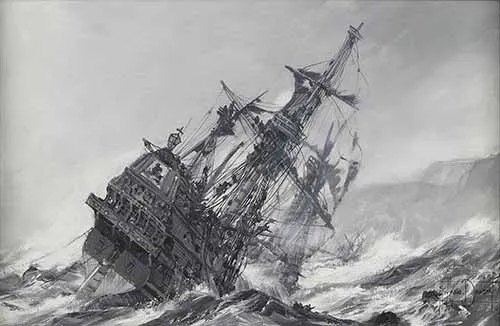 Montague Dawson - Galleon in distress
