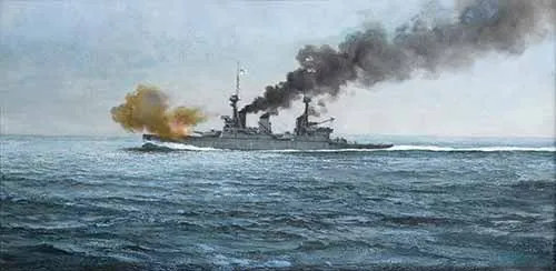 Montague Dawson - The second British battle cruiser at the Battle of the Falkland Islands 8th December 1914 in the First World War