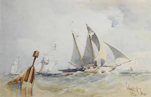 Rev. Calvert Richard Jones - A schooner of the Royal Yacht Squadron racing in the Solent, 1840