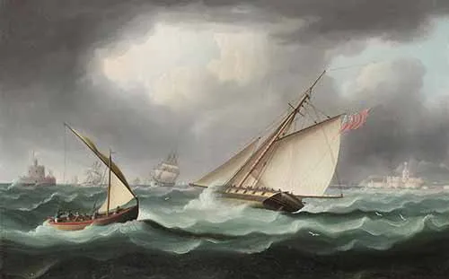 Thomas Buttersworth - An armed cutter emerging from the mouth of the Tagus, past the Bugio lighthouse