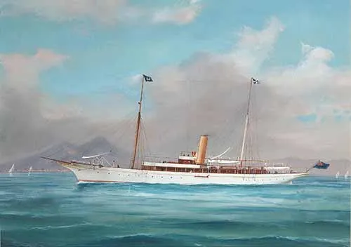 Tommaso de Simone - A schooner-rigged steam yacht of the Royal Thames Yacht Club cruising in the Bay of Naples