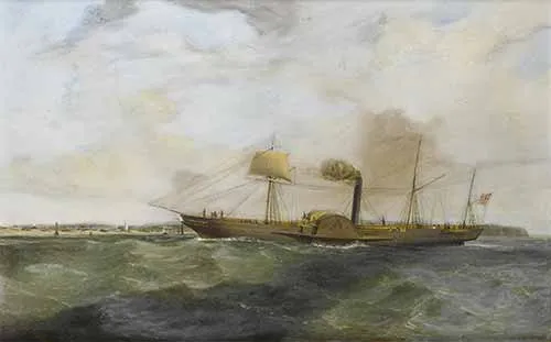 William Kimmins McMinn - The inward-bound paddlesteamer Leinster Lass approaching Drogheda, 1849