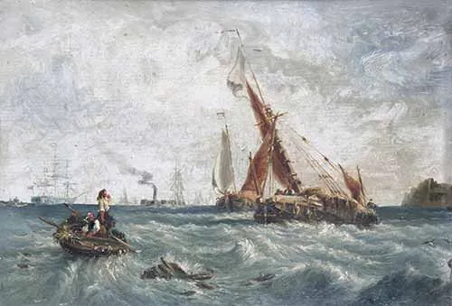 Circle of George William Crawford Chambers Jr - Sailing vessels in a rough sea by the coast