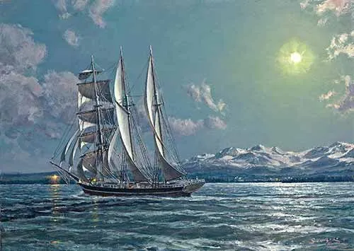 John Stobart - The Barkentine Quickstep in the Strait of Juan de Fura