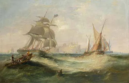 John Wilson Carmichael - A three-masted merchantman and other traders caught in a heavy swell off Tynemouth