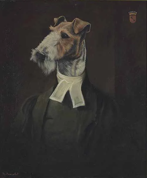 Fox terrier in clerical dress