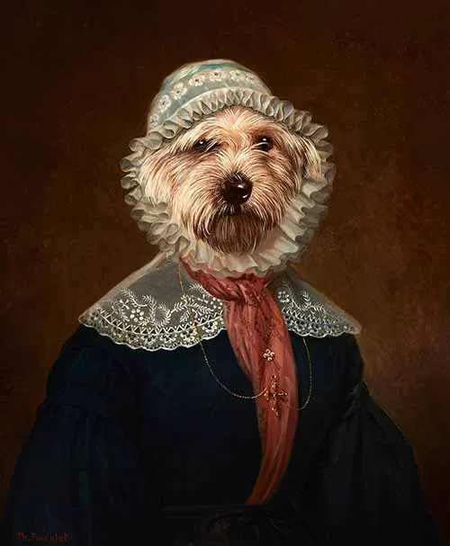 West Highland White Terrier with Bonnet