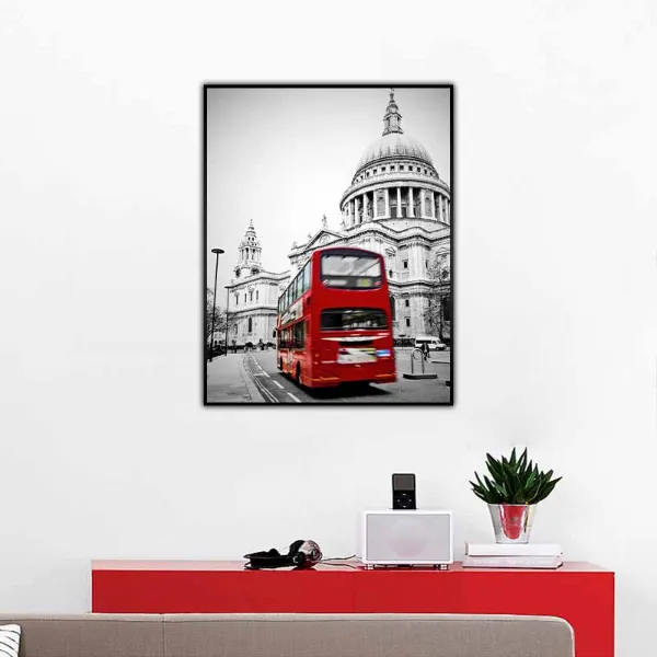 Tranh phong cảnh thành phố London và xe bus màu đỏ