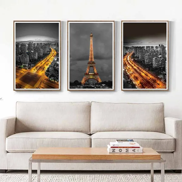 Tranh phong cảnh ban đêm thành phố và tháp Eiffel