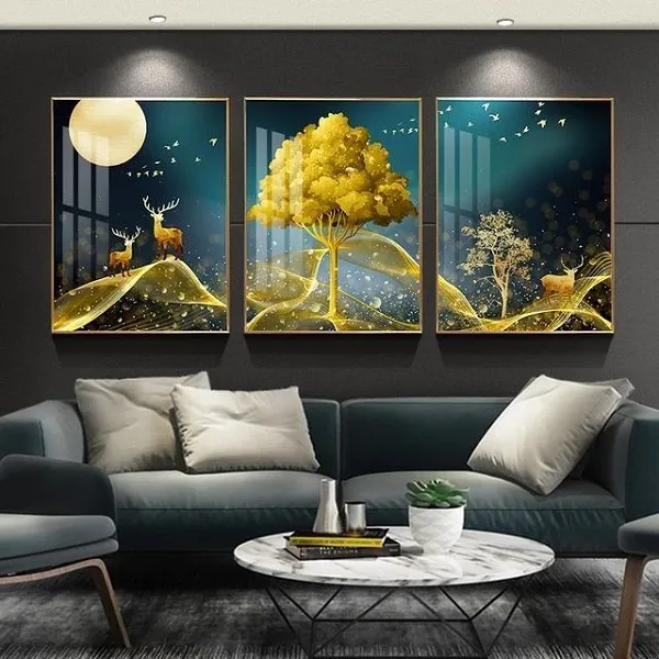 Tranh tráng gương bộ 3 tấm phòng khách đẹp