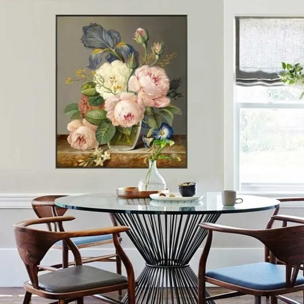 Tranh hoa mẫu đơn hồng và trắng đẹp, sang trọng