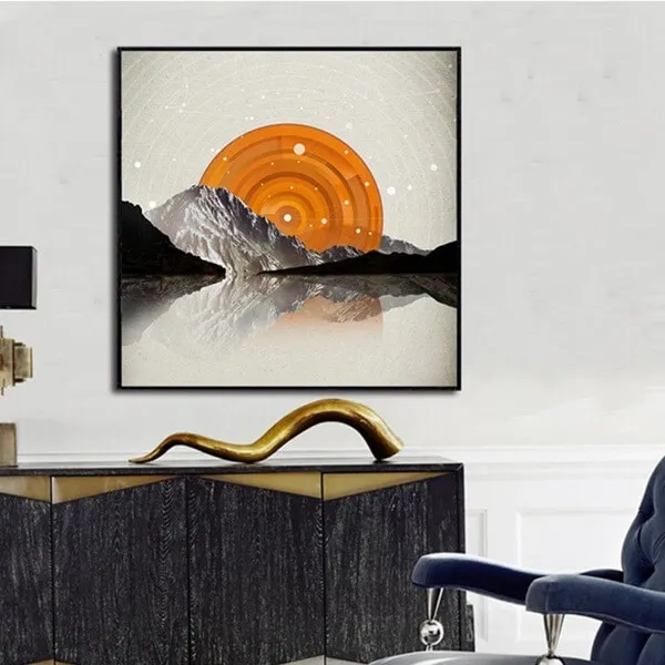 Tranh phong cảnh trừu tượng Mặt Trời trên ngọn núi tại Amazing Art