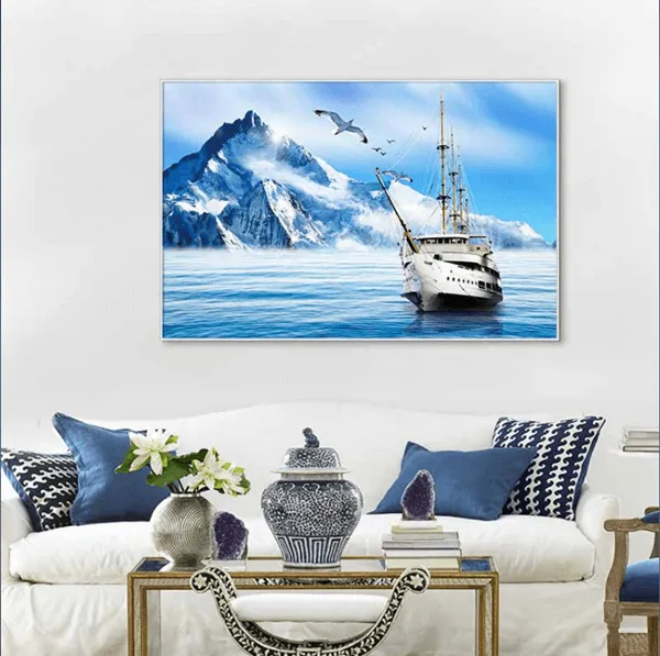 Tranh thuận buồm xuôi gió gam màu xanh biển