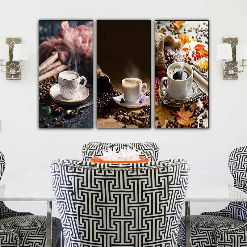 Bộ 3 tranh decor quán cafe với không gian rộng