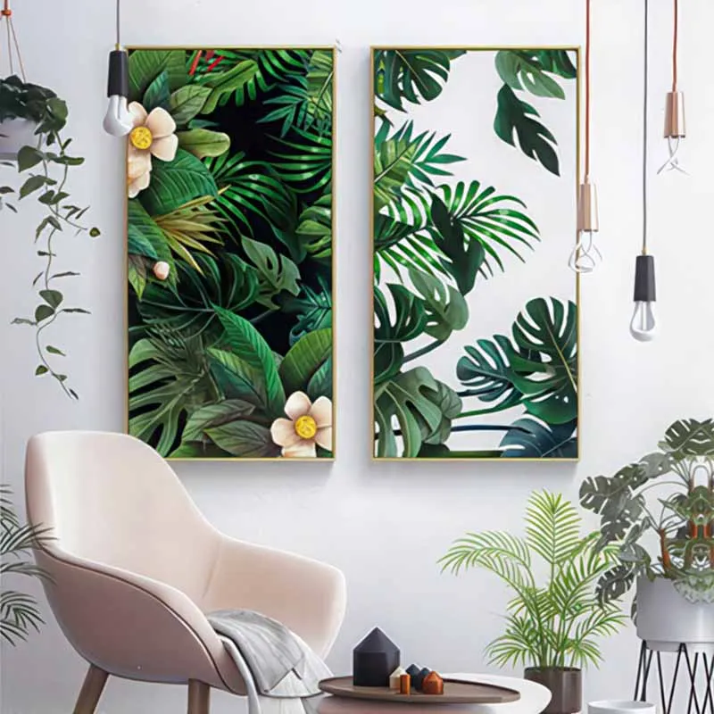 Bộ 2 tranh lá xanh tươi vượng khí