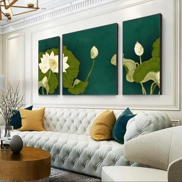 Tranh hoa sen trắng sang trọng, tao nhã