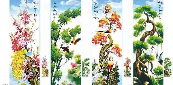 Tranh tứ quý Tùng – Cúc – Trúc – Mai giúp gia tăng tài lộc cho gia chủ tuổi Mão