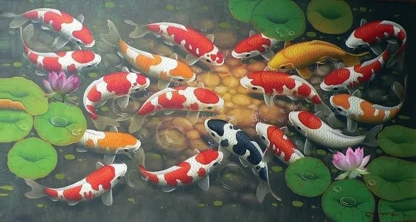 Tranh cá chép ao sen