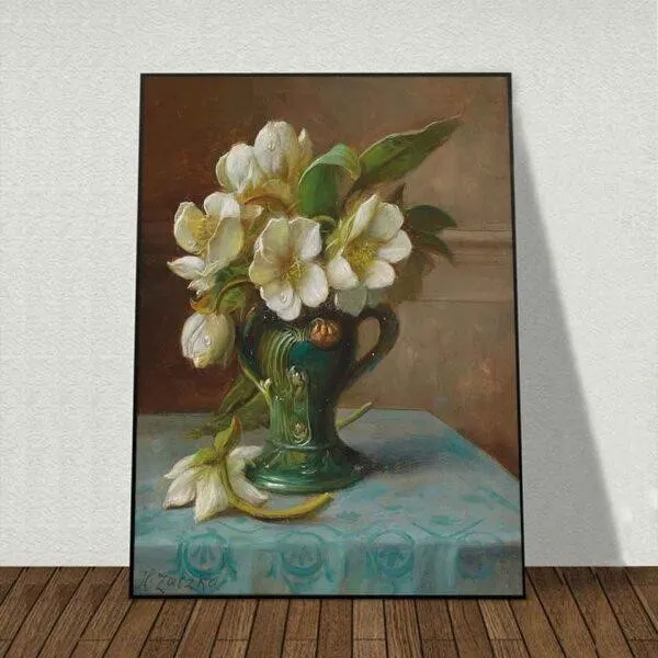 Tranh canvas tĩnh vật bình hoa mẫu đơn